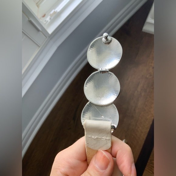 DOROTHEE SCHUMACHER FARFETCH Pebbled Cream Leather Brown Metal Disc Belt Size 85 - Picture 6 of 16